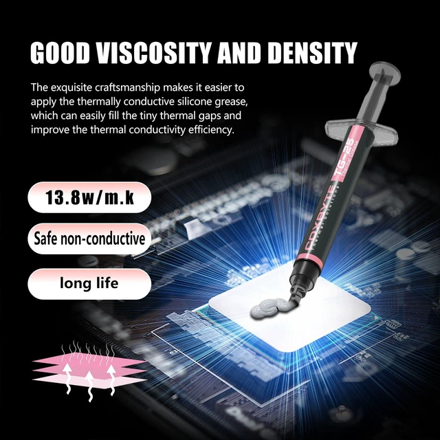 Alt view image 4 of 6 - TG-25 Thermal Paste, 13.8W/m-K High Thermal Conductivity, Non-Conductive CPU/GPU Thermal Grease for Desktop, Laptop, Server, 5+ Year Longevity, 2g Syringe with Spatula