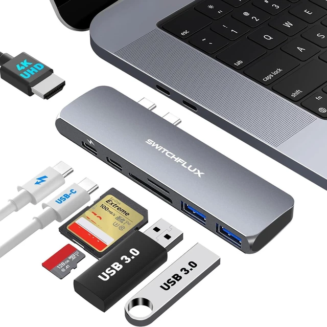 Main image of USB C Hub for MacBook Pro/Air M1 M2, 7-in-2 Thunderbolt 3/4 Compatible Adapter with 4K HDMI, 100W PD, 2 USB 3.0 and SD/TF Card Reader