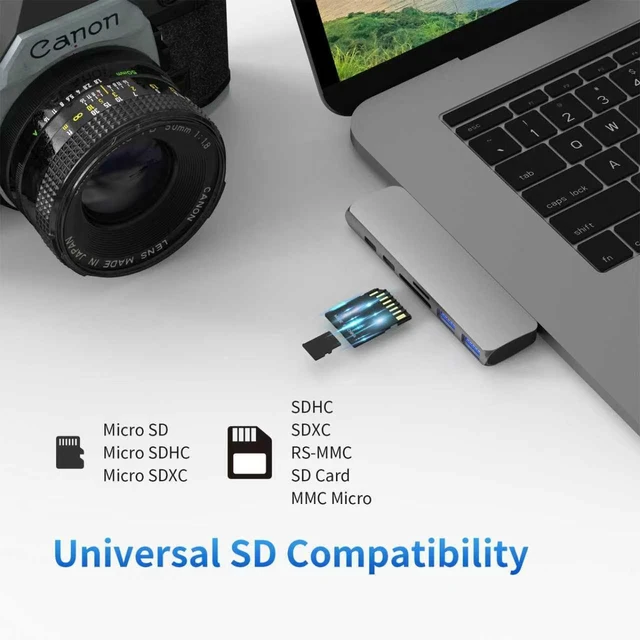 Alt view image 4 of 7 - USB C Hub for MacBook Pro/Air M1 M2, 7-in-2 Thunderbolt 3/4 Compatible Adapter with 4K HDMI, 100W PD, 2 USB 3.0 and SD/TF Card Reader
