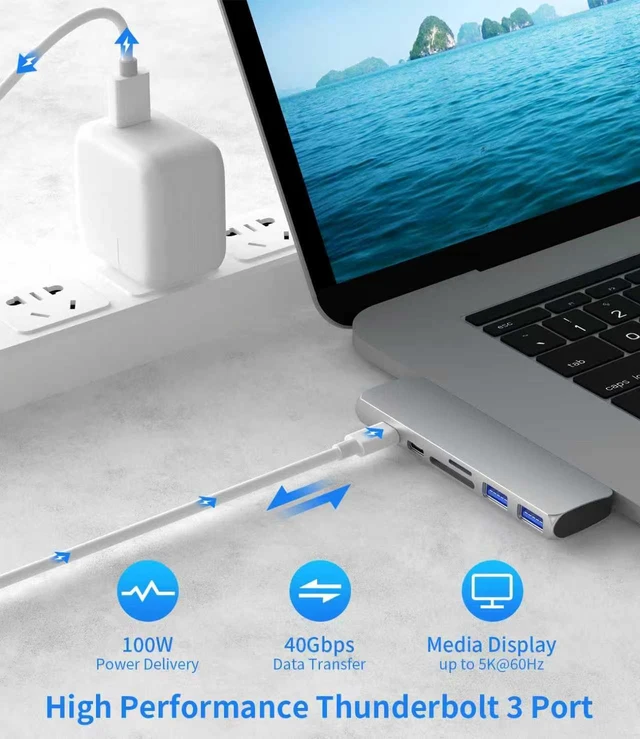Alt view image 5 of 7 - USB C Hub for MacBook Pro/Air M1 M2, 7-in-2 Thunderbolt 3/4 Compatible Adapter with 4K HDMI, 100W PD, 2 USB 3.0 and SD/TF Card Reader