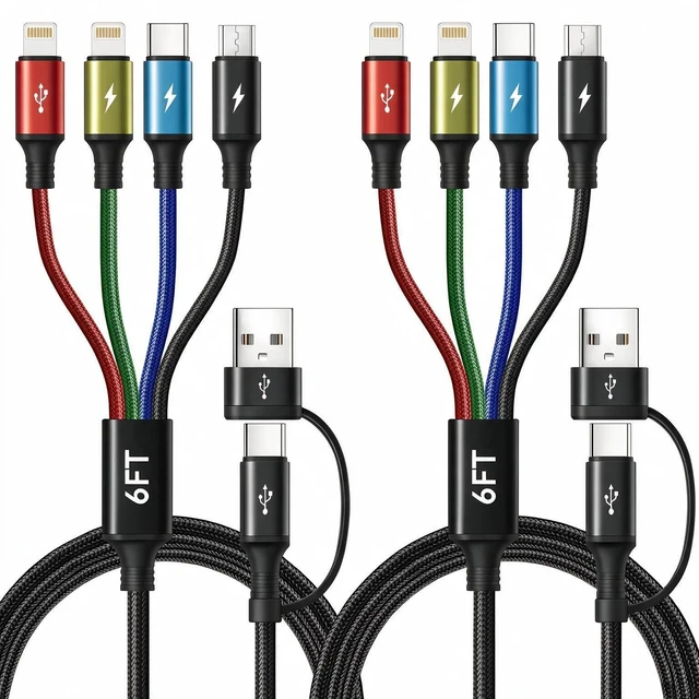 Main image of 6 in 1 Multi Charging Cable, USB A/USB C Charger Cable, 2 Pack 6Ft | Universal Charger Cord for Multiple Devices, Lightning/Type C/Micro USB Ports for iPhone, Galaxy, Tablets, Switch, Car,Office