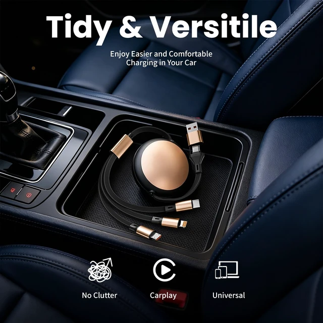 Alt view image 5 of 7 - 3 in 2 Multi Charging Cable, Retractable Car Charger for Multiple Devices | 3.6FT Retractable Charger Cord with Type C/L/Micro USB Ports for iP 17 16 15 14, Car Accessories for Women/Men,Goldblack