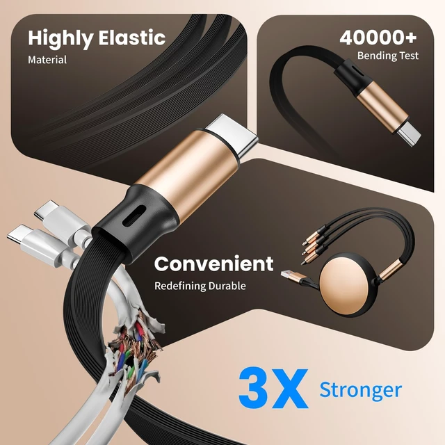 Alt view image 2 of 7 - 3 in 2 Multi Charging Cable, Retractable Car Charger for Multiple Devices | 3.6FT Retractable Charger Cord with Type C/L/Micro USB Ports for iP 17 16 15 14, Car Accessories for Women/Men,Goldblack