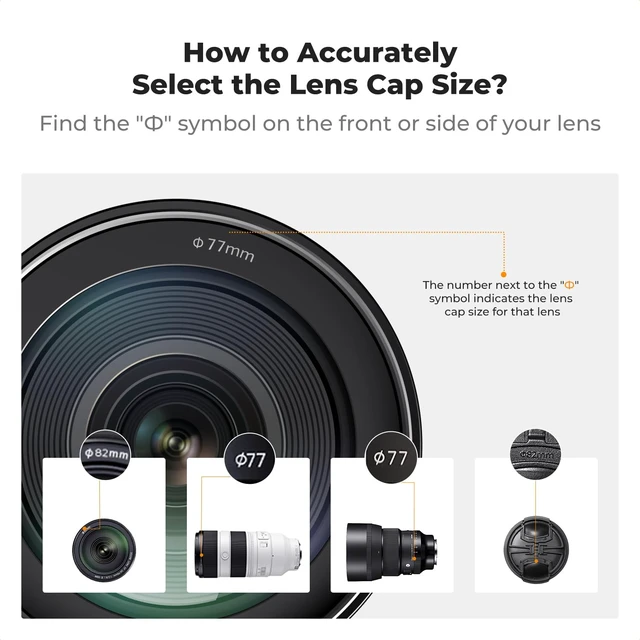 Alt view image 2 of 7 - 55mm Lens Cap Cover, 4-in-1 Center Pinch Lens Cover | Anti-Loss Keeper Leash + Microfiber Cleaning Cloth Kits Compatible with Nikon, Canon, Sony, Fujifilm Camera Lenses, PC02