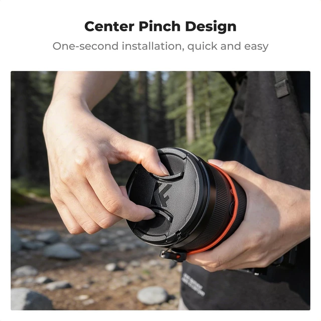 Alt view image 3 of 7 - 55mm Lens Cap Cover, 4-in-1 Center Pinch Lens Cover | Anti-Loss Keeper Leash + Microfiber Cleaning Cloth Kits Compatible with Nikon, Canon, Sony, Fujifilm Camera Lenses, PC02