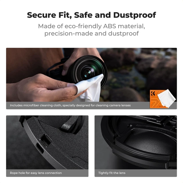 Alt view image 5 of 7 - 55mm Lens Cap Cover, 4-in-1 Center Pinch Lens Cover | Anti-Loss Keeper Leash + Microfiber Cleaning Cloth Kits Compatible with Nikon, Canon, Sony, Fujifilm Camera Lenses, PC02