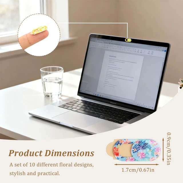 Alt view image 2 of 7 - 10-Pack Laptop Camera Cover Slide Cute Ultra Thin Floral Webcam Cover for iPhone, iPad, MacBook, Laptop, PC & Tablet Privacy Protection Slider