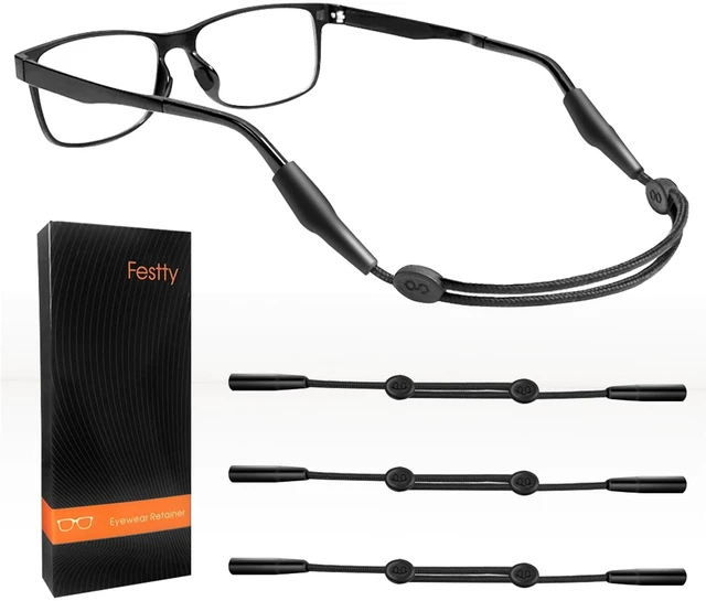 Main image of Glasses Strap Sports, 3 pcs, for Kids Women Men, Adjustable, Black | No Tail,Non-slip Eyeglasses Strap, Sunglasses Lanyard String Chain, Reading Eye Glasses Holders Around Neck, Eyewear Retainer