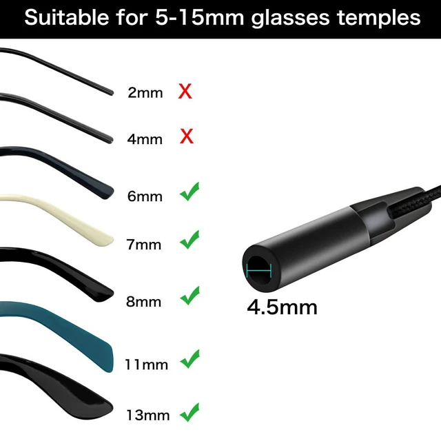 Alt view image 2 of 7 - Glasses Strap Sports, 3 pcs, for Kids Women Men, Adjustable, Black | No Tail,Non-slip Eyeglasses Strap, Sunglasses Lanyard String Chain, Reading Eye Glasses Holders Around Neck, Eyewear Retainer