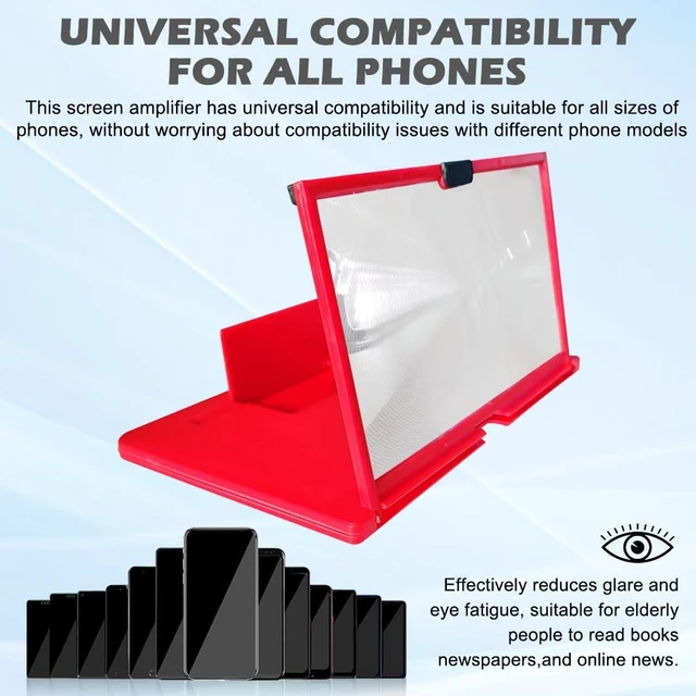 Alt view image 3 of 7 - Screen Magnifier Amplifier Projector Screen for Movies, Videos,and Gaming | 3D HD Foldable Screen Magnifier,12" Anti-Blue Light Big Screen Enlarger for All Smartphones,red