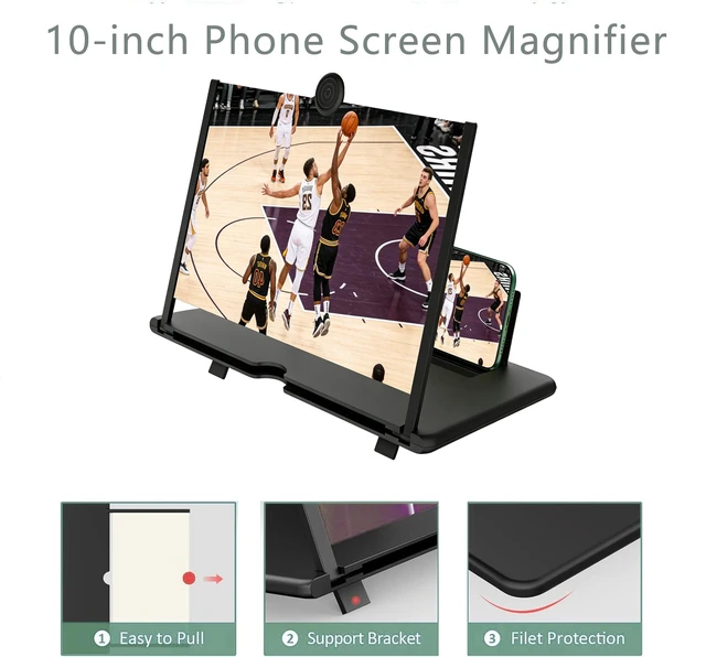 Alt view image 3 of 6 - 10'' Screen Magnifier,3D HD Mobile Phone Magnifier Projector Screen Enlarger for Movies, Videos, and Gaming,Foldable Cell Phone Stand with Screen Amplifier,Supports All Smartphones(Black)