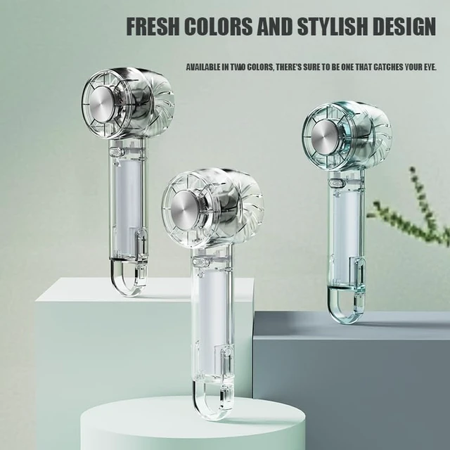 Alt view image 2 of 7 - Portable Fan with Ice Cooling -Mini Handheld USB Rechargeable 3-Speed Fan Transparent Lightweight Personal Fan for Travel Desk Home and Office for Women and Men