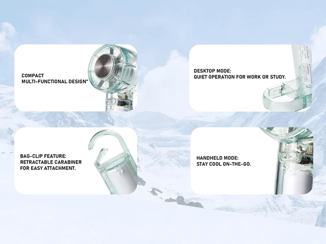 Alt view image 6 of 7 - Portable Fan with Ice Cooling -Mini Handheld USB Rechargeable 3-Speed Fan Transparent Lightweight Personal Fan for Travel Desk Home and Office for Women and Men