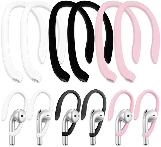 Main image of 6 Pairs Ear Hooks for AirPods Upgraded Anti-Slip TPU Sports Clips for AirPods 1/2/3/4, Pro & Pro 2, Quick-Install Secure Fit (White, Black, Pink)