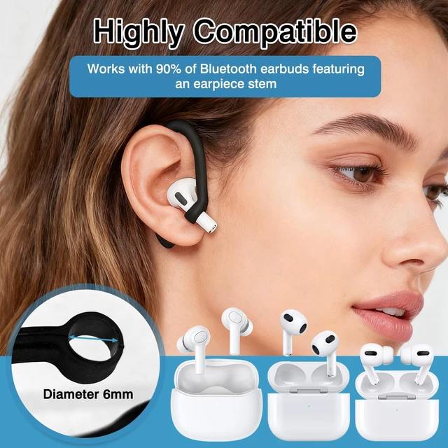 Alt view image 2 of 7 - 6 Pairs Ear Hooks for AirPods Upgraded Anti-Slip TPU Sports Clips for AirPods 1/2/3/4, Pro & Pro 2, Quick-Install Secure Fit (White, Black, Pink)