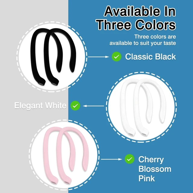 Alt view image 3 of 7 - 6 Pairs Ear Hooks for AirPods Upgraded Anti-Slip TPU Sports Clips for AirPods 1/2/3/4, Pro & Pro 2, Quick-Install Secure Fit (White, Black, Pink)