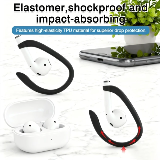 Alt view image 5 of 7 - 6 Pairs Ear Hooks for AirPods Upgraded Anti-Slip TPU Sports Clips for AirPods 1/2/3/4, Pro & Pro 2, Quick-Install Secure Fit (White, Black, Pink)