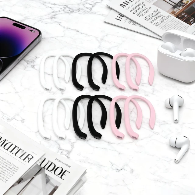 Alt view image 7 of 7 - 6 Pairs Ear Hooks for AirPods Upgraded Anti-Slip TPU Sports Clips for AirPods 1/2/3/4, Pro & Pro 2, Quick-Install Secure Fit (White, Black, Pink)