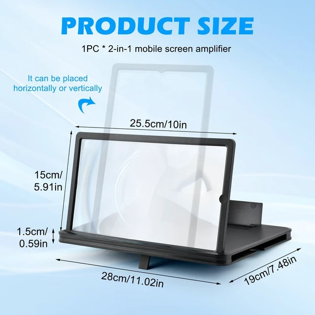 Alt view image 2 of 7 - 12" Upgraded Screen Phone Magnifier, Portable HD 3D Magnifying Projector Horizontal Screen Enlarger with ScreenAmplifier, Foldable Cell Phone Stand Supports for All Smartphones