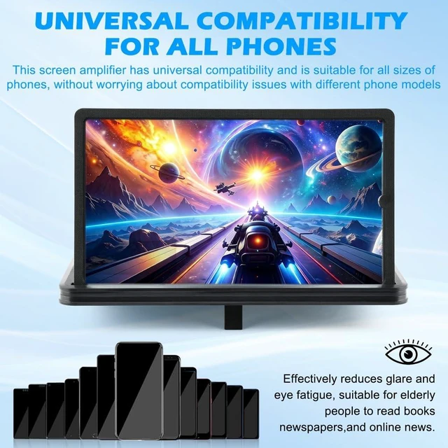 Alt view image 4 of 7 - 12" Upgraded Screen Phone Magnifier, Portable HD 3D Magnifying Projector Horizontal Screen Enlarger with ScreenAmplifier, Foldable Cell Phone Stand Supports for All Smartphones
