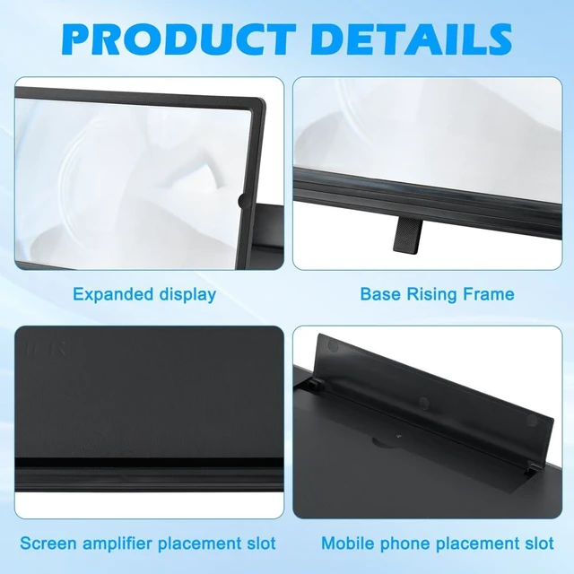Alt view image 5 of 7 - 12" Upgraded Screen Phone Magnifier, Portable HD 3D Magnifying Projector Horizontal Screen Enlarger with ScreenAmplifier, Foldable Cell Phone Stand Supports for All Smartphones