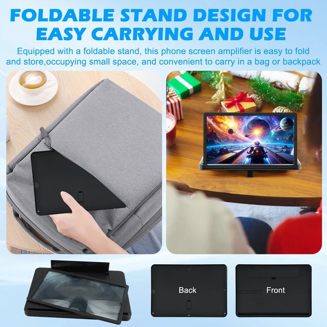 Alt view image 7 of 7 - 12" Upgraded Screen Phone Magnifier, Portable HD 3D Magnifying Projector Horizontal Screen Enlarger with ScreenAmplifier, Foldable Cell Phone Stand Supports for All Smartphones