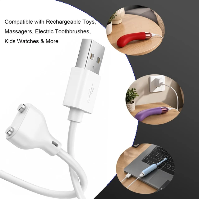 Alt view image 6 of 6 - 5mm Magnetic USB Charging Cable, Replacement Cord 0.2in Dual Connector | 2Pack 5mm 2-pin magnetic USB charging cable designed for compatible rechargeable toys and small electronic devices,2.6FT