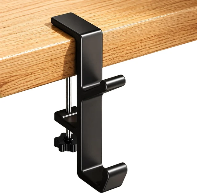 Main image of Headphone Stand - Aluminum Alloy Headphone Holder, Under Headset Stand for Desk Fit for PC Gaming Headset Hanger Hook Suitable for Office, Computer, Student Class Desk, Handmade Creator Table (Black2)