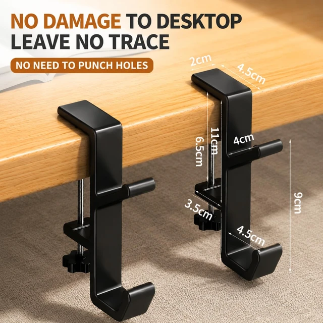 Alt view image 2 of 7 - Headphone Stand - Aluminum Alloy Headphone Holder, Under Headset Stand for Desk Fit for PC Gaming Headset Hanger Hook Suitable for Office, Computer, Student Class Desk, Handmade Creator Table (Black2)