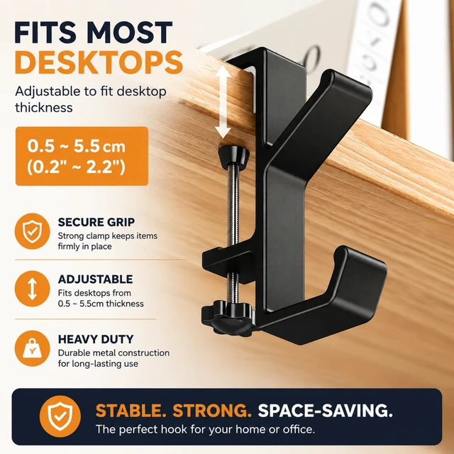 Alt view image 4 of 7 - Headphone Stand - Aluminum Alloy Headphone Holder, Under Headset Stand for Desk Fit for PC Gaming Headset Hanger Hook Suitable for Office, Computer, Student Class Desk, Handmade Creator Table (Black2)