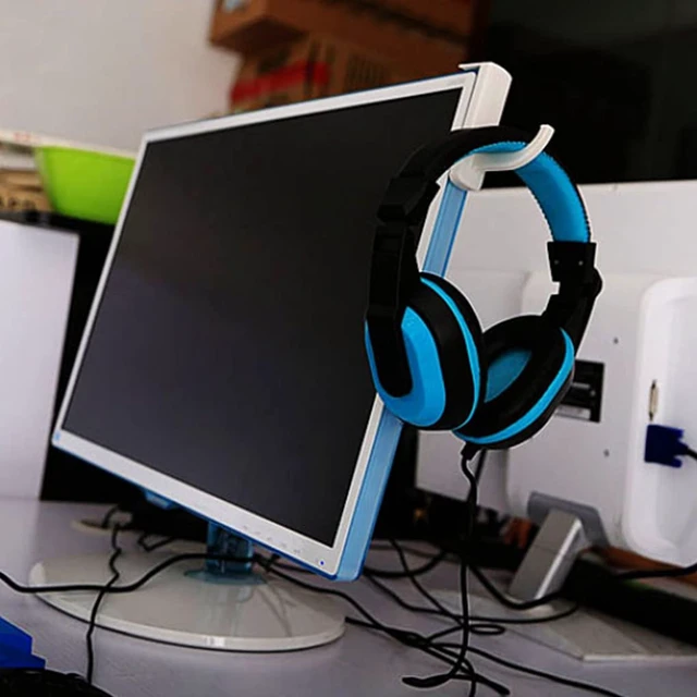 Alt view image 2 of 7 - 2 Pack Headphone Stand Hook Headset Holder Hanger Stick-on Support for Computer Over Ear Earphone PC Monitor Screen Edge Desk Top Wall Gaming Storage Rack Organizer