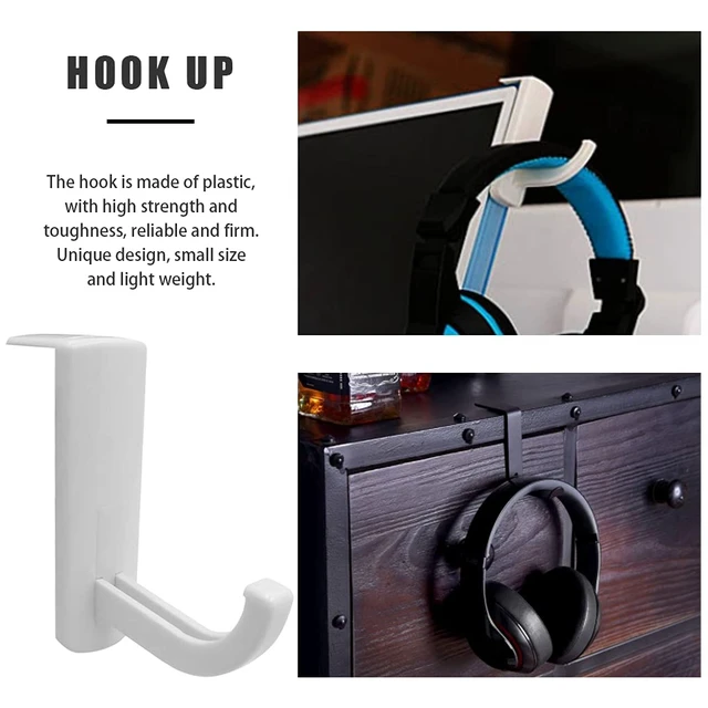 Alt view image 4 of 7 - 2 Pack Headphone Stand Hook Headset Holder Hanger Stick-on Support for Computer Over Ear Earphone PC Monitor Screen Edge Desk Top Wall Gaming Storage Rack Organizer