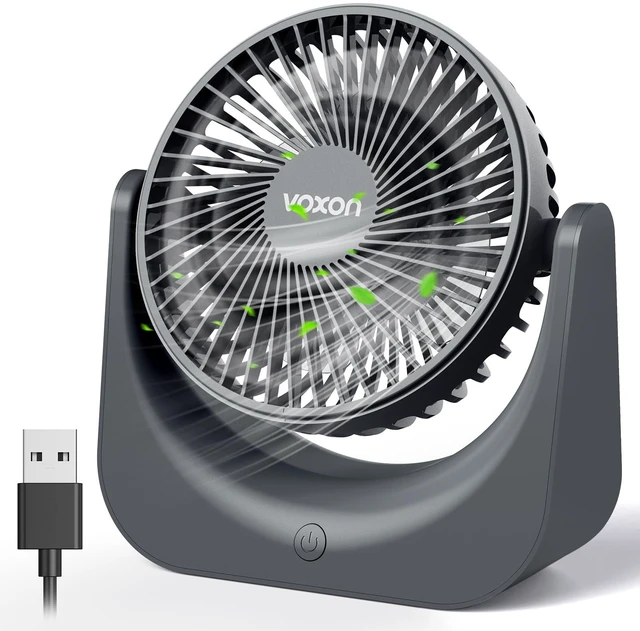 Main image of Desk Fan, 5.5-Inch Fan for Bedroom, 20dB Quiet Small Fan with 5-Speeds Cooling and Strong Airflow, 90° Adjustable USB Desktop Fan, Personal fan for Home, Office, Kitchen, Grey
