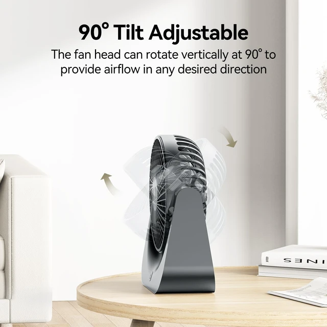 Alt view image 3 of 7 - Desk Fan, 5.5-Inch Fan for Bedroom, 20dB Quiet Small Fan with 5-Speeds Cooling and Strong Airflow, 90° Adjustable USB Desktop Fan, Personal fan for Home, Office, Kitchen, Grey