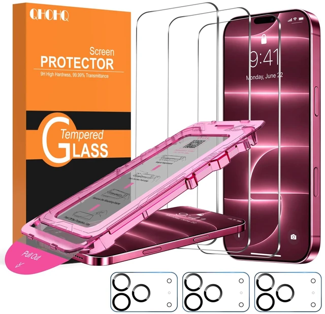 Main image of iPhone 18 Pro Max Screen Protector, 9H+ Tempered Glass, 3+3 Pack | with Camera Lens Protector, Auto-Align Bubble Free Installation, Military Grade Shatterproof, HD Clear, Case Friendly