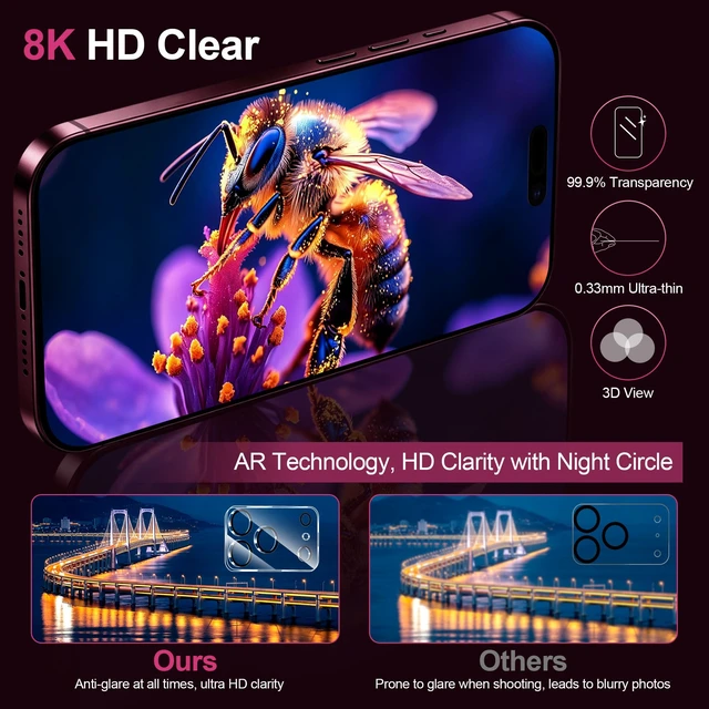 Alt view image 5 of 7 - iPhone 18 Pro Max Screen Protector, 9H+ Tempered Glass, 3+3 Pack | with Camera Lens Protector, Auto-Align Bubble Free Installation, Military Grade Shatterproof, HD Clear, Case Friendly