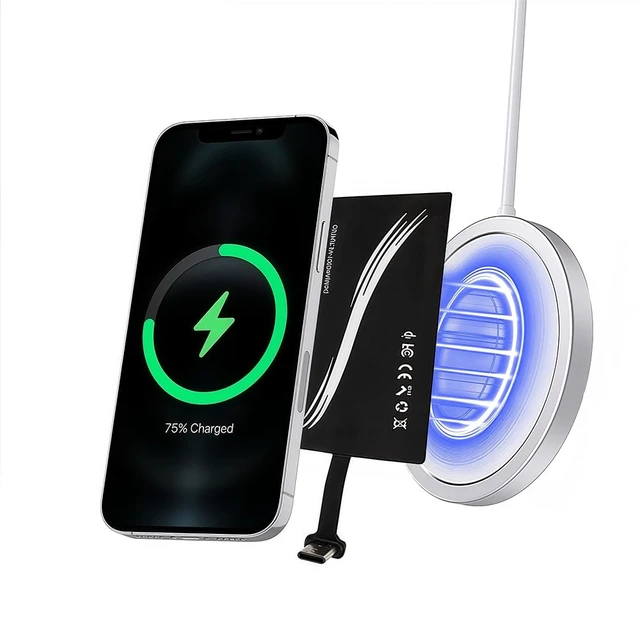 Alt view image 3 of 6 - Wireless Charging Adapter, Wireless Charging Receiver Wireless Charging Adapter Type C 1000mA Wireless Charger Receiver Module Chip Receiver Widely Suitable for Type C Mobile Phone