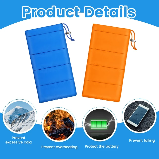 Alt view image 3 of 7 - 2 Pack 2 Pcs Thermal Phone Case, Orange, Blue | Cellphone Pouches Warm, Adjustable Lanyard, Prevents Freezing & Overheating, Extends Battery Usage for Outdoor Sports