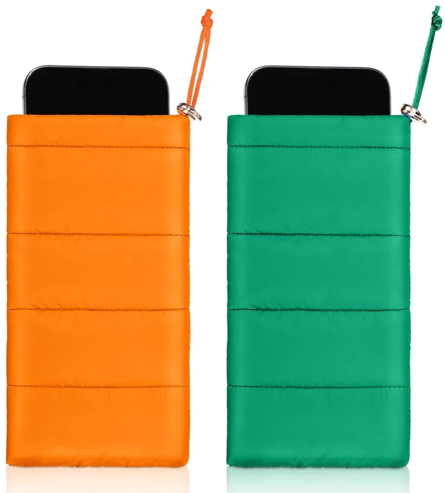 Main image of 2 Pack 2 Pcs Thermal Phone Case, Orange,Green | Cellphone Pouches Warm, Adjustable Lanyard, Prevents Freezing & Overheating, Extends Battery Usage for Outdoor Sports
