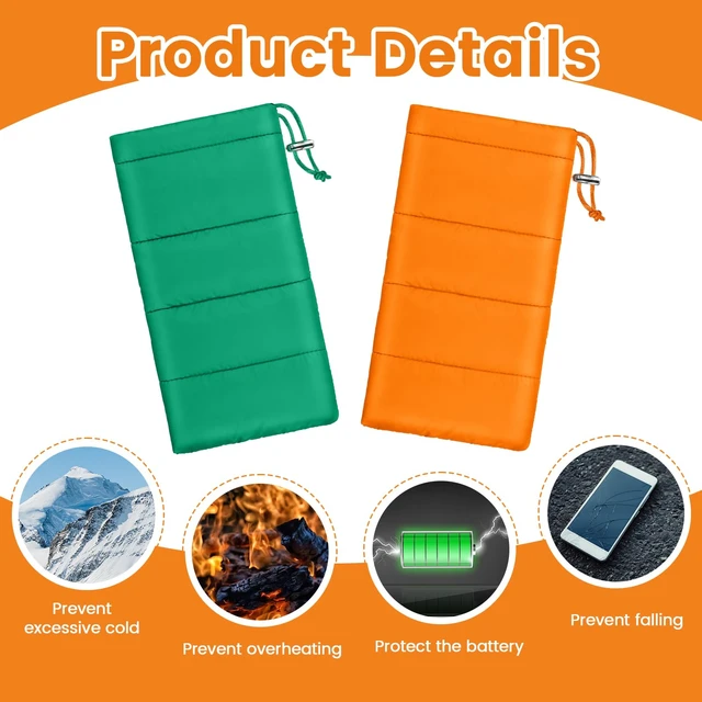 Alt view image 3 of 6 - 2 Pack 2 Pcs Thermal Phone Case, Orange,Green | Cellphone Pouches Warm, Adjustable Lanyard, Prevents Freezing & Overheating, Extends Battery Usage for Outdoor Sports