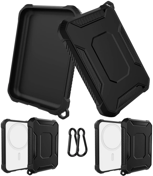 Main image of 2 Pack Case Compatible with Magsafe Battery Pack Cover, Slim TPU Carbon Fiber Design Protective Case Cover with Keychain Anti-Shockproof Rugged Bumper Shell for Magsafe Battery Pack