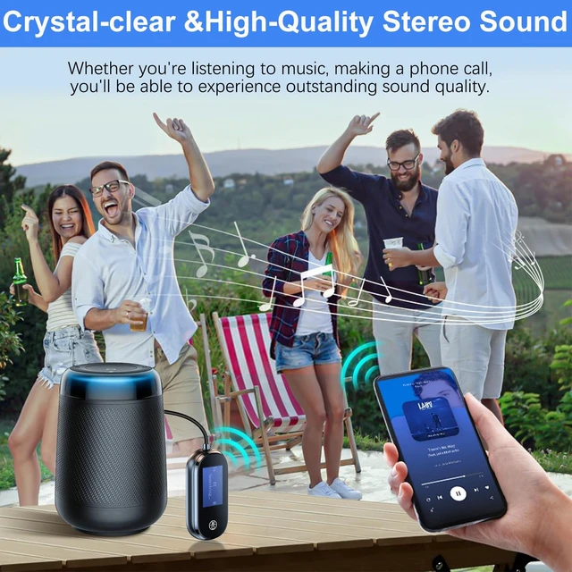Alt view image 6 of 7 - Bluetooth Audio Adapter for Headphones, Wireless Transmitter Receiver | Low Latency, with 3.5mm Aux Jacks, Suitable for Airplanes, TVs, Gym Equipment, and Car