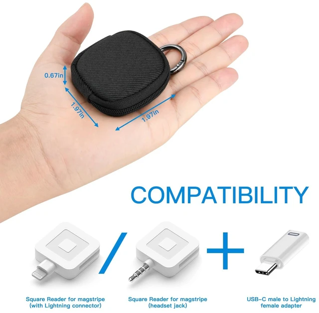 Alt view image 3 of 7 - Travel Case Compatible with Square Reader for magstripe | Protective Pouch with Phone Tether Patch & Key Ring, Durable Mini Fabric Storage Bag, Easy Carrying, Black, Case Only