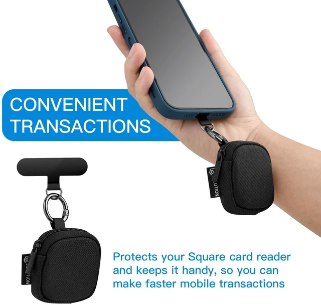 Alt view image 4 of 7 - Travel Case Compatible with Square Reader for magstripe | Protective Pouch with Phone Tether Patch & Key Ring, Durable Mini Fabric Storage Bag, Easy Carrying, Black, Case Only