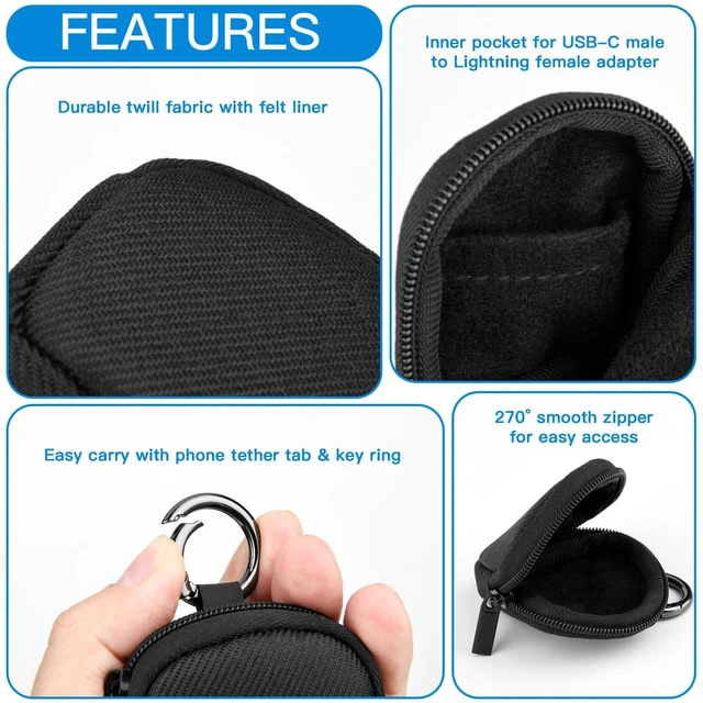 Alt view image 6 of 7 - Travel Case Compatible with Square Reader for magstripe | Protective Pouch with Phone Tether Patch & Key Ring, Durable Mini Fabric Storage Bag, Easy Carrying, Black, Case Only