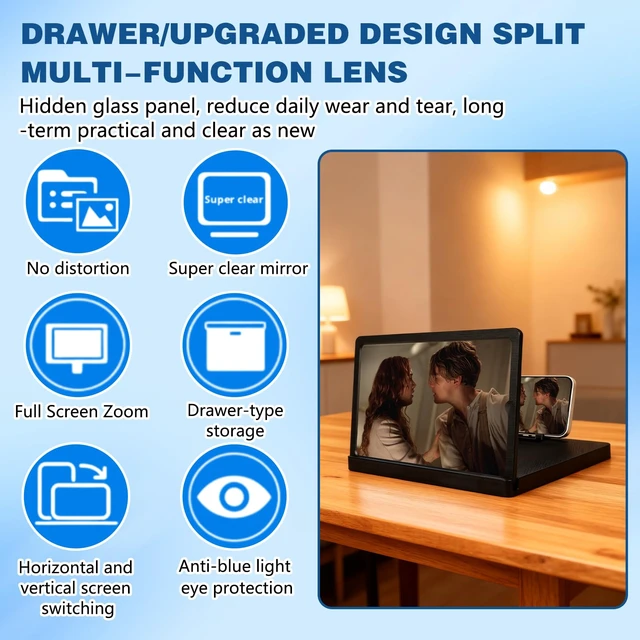 Alt view image 4 of 7 - Screen Magnifier for Cell Phone, 2026 New 3D HD Magnifing Screen Enlarger Projector for Movies Videos and Gaming, Foldable Phone Stand Holder with Screen Magnifier Compatible with All Phones (10 in)