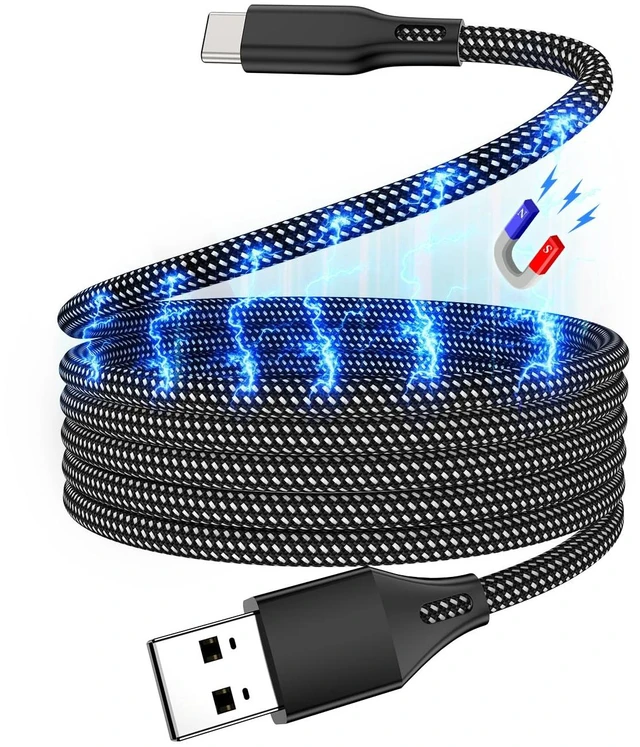 Main image of Coiled USB A to USB C Cable 3.3FT, Organized Fast Charger Cord | Magnetic Wrapped USB C Charging Cable, Tangle-Free Braid Cord for Car & Travel, Compatible with iPhone 17 16, Galaxy, Black