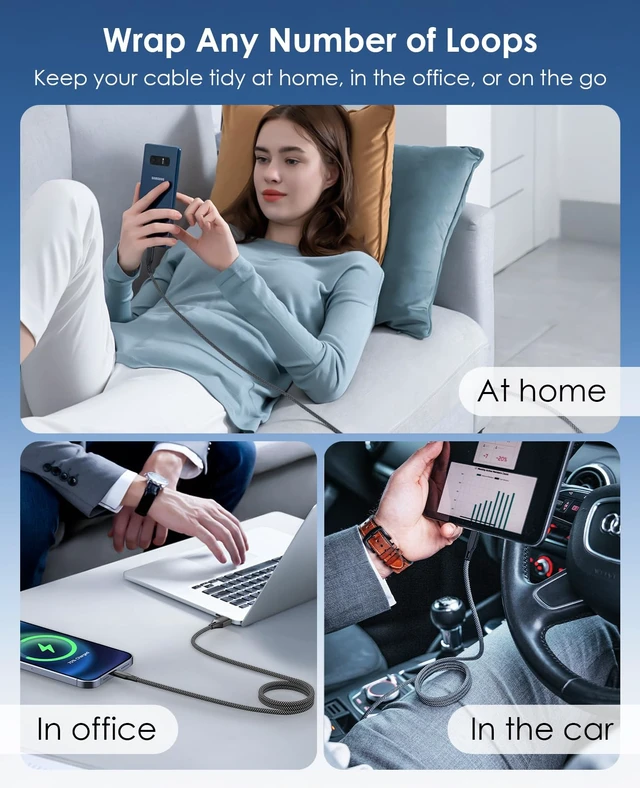 Alt view image 4 of 7 - Coiled USB A to USB C Cable 3.3FT, Organized Fast Charger Cord | Magnetic Wrapped USB C Charging Cable, Tangle-Free Braid Cord for Car & Travel, Compatible with iPhone 17 16, Galaxy, Black
