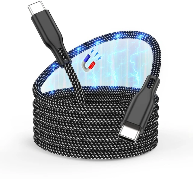 Main image of Magnetic Coiled USB C to USB C Cable 60W 3.3FT, Winding Fast Charger Cord | Type C Magnetic Charging Cable Fast Charge, Retractable Braid Cord for Laptop, Tablet, iPhone 17, Car, Desk & Travel, Black