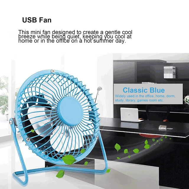 Alt view image 2 of 6 - 4 Inch Small Usb Desk Fan, Metal Mini Quiet Personal Cooling Fan for Home Office Car Travel (Blue)